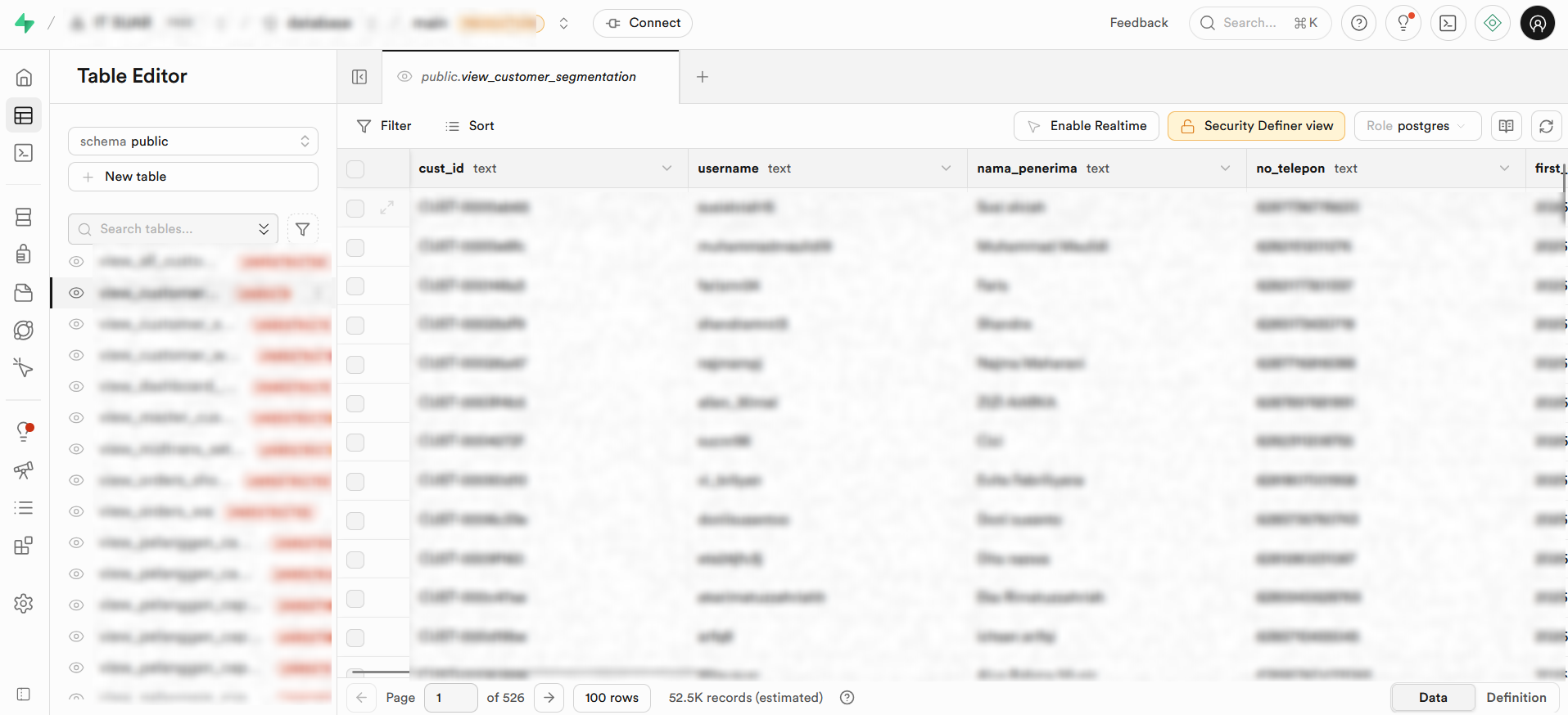 Supabase Customer Data